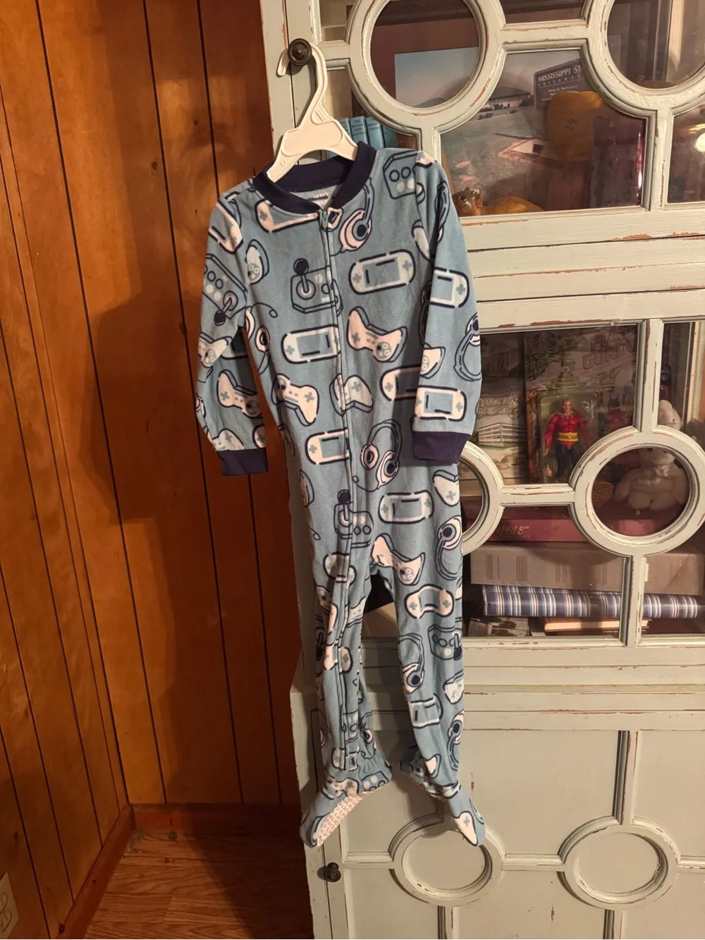 Blue Video Game Carters Print Kids One-Piece Footie Pajamas Size 4 C2